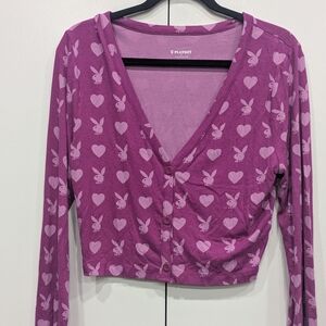 PLAYBOY Women's Purple Heart Button Down Shirt